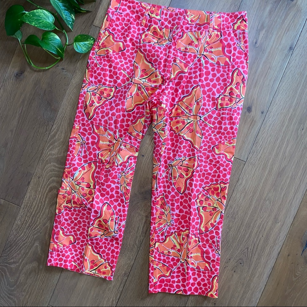 Lilly Pulitzer White Label Cha Cha Butterfly Print crop capri pants pink